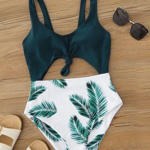 Tropical Knot Front One Piece Swimsuit